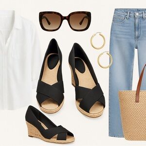 Lauren by Ralph Lauren Black Espadrille Wedges- Size 9